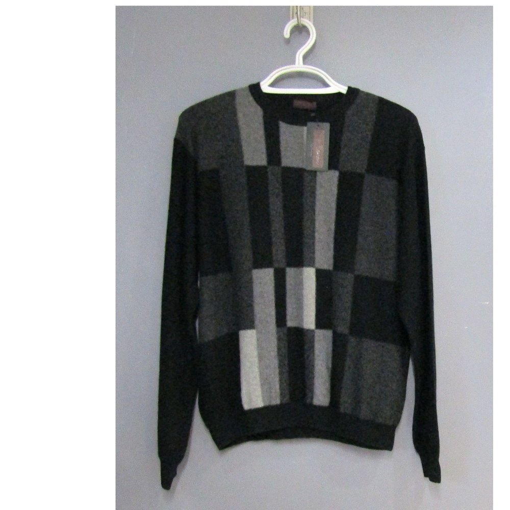 NEW Lenor Romano Black Gray 100% Cashmere Sweater